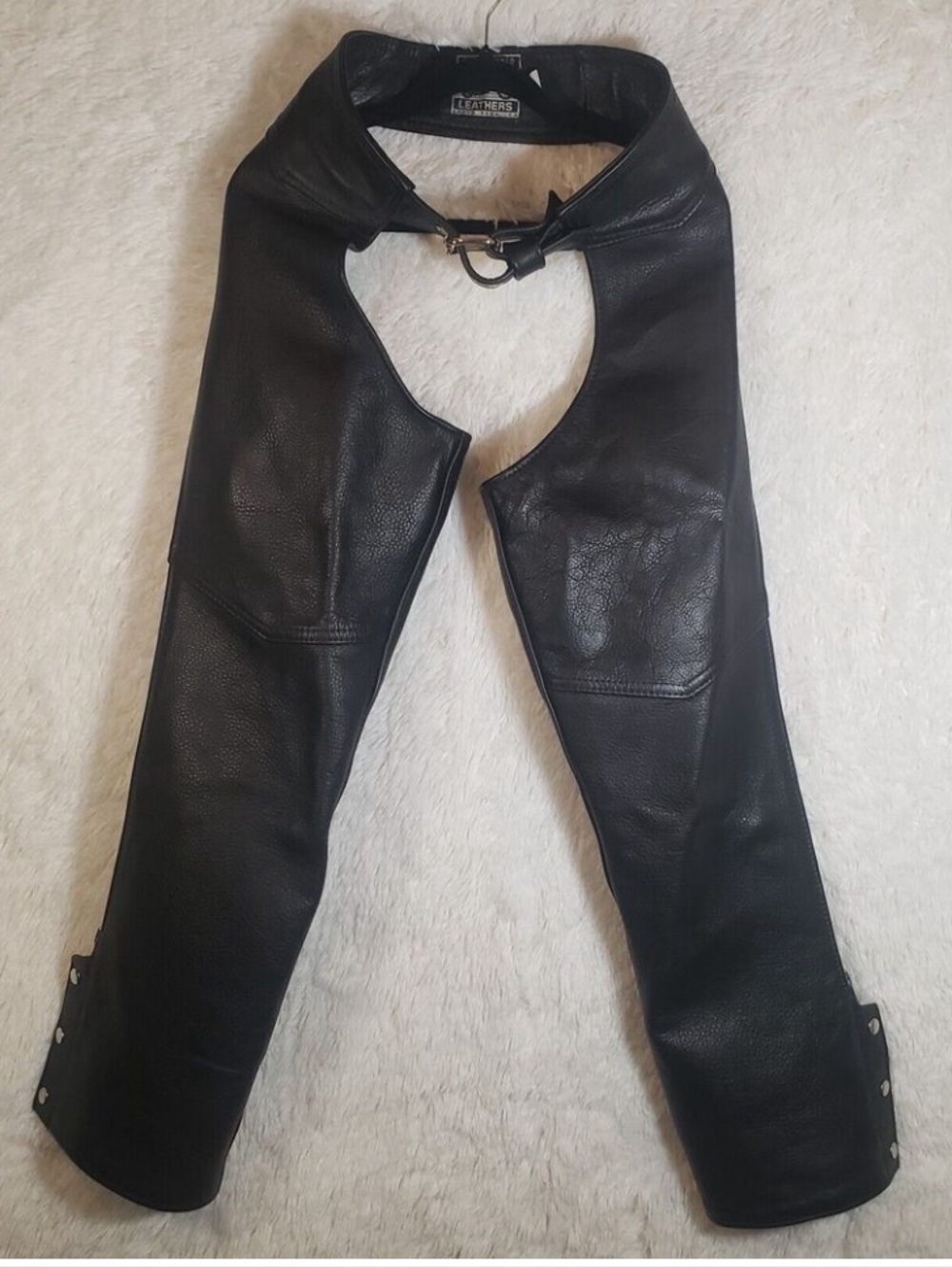 California Creations Black Leather Motorcycle Chaps Sz S